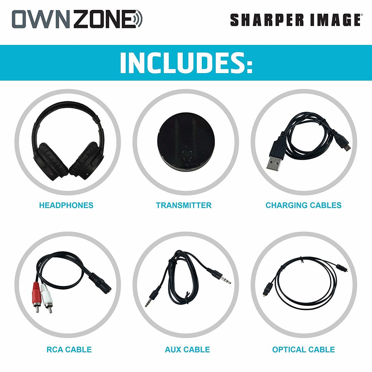 Sharper Image Own Zone DLX Wireless TV Headphones with Transmitter- Silver