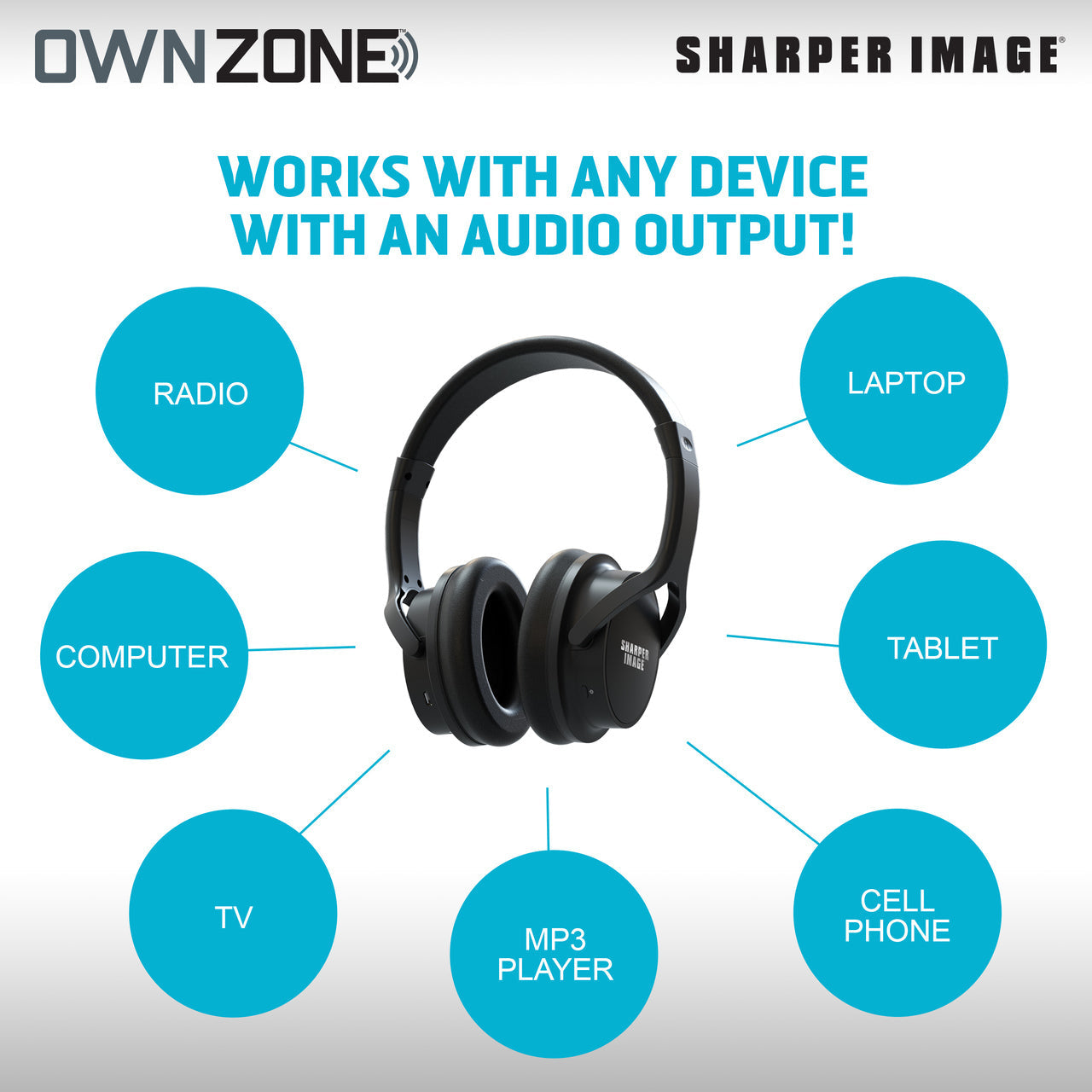 Sharper Image Own Zone DLX Wireless TV Headphones with Transmitter- Black