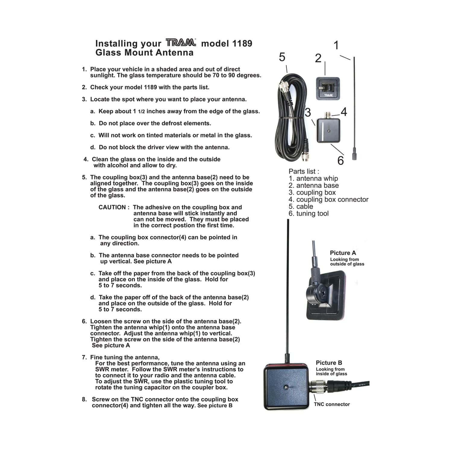 Tram 50-Watt Pretuned 150 MHz to 158 MHz VHF Radio Antenna Kit with Glass Mount and Cable