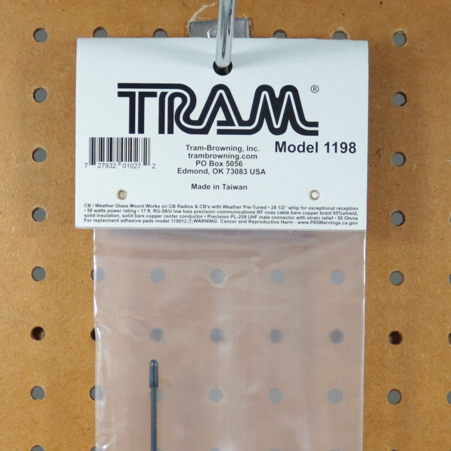 Tram CB/Weather-Band Glass-Mount Antenna with RG58/U Cable and PL-259 Connector