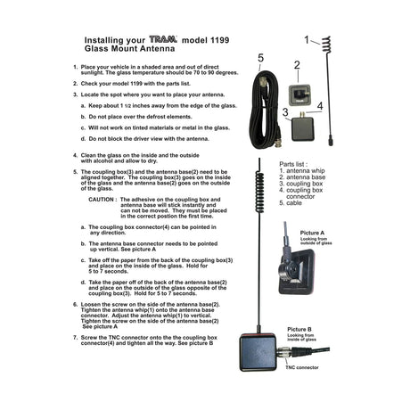 Tram 25 MHz to 1300 MHz Scanner Glass-Mount Antenna with RG58/U Cable and BNC Connector