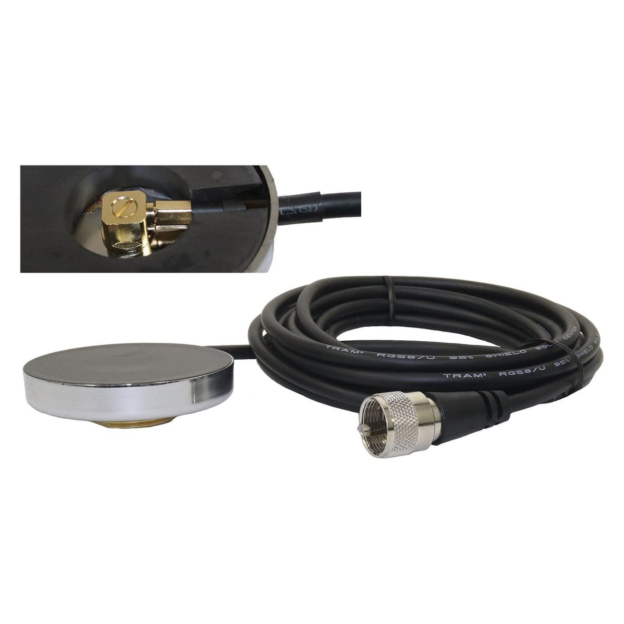 Tram UHF Strong 2-1/2-In. NMO Magnet Mount for High Frequencies, 12-Ft. Cable with PL-259 Connector, Chrome