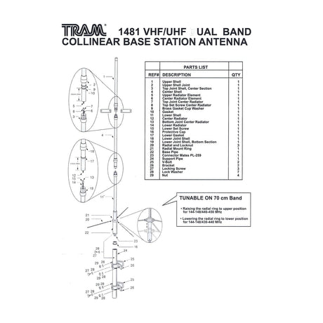 Tram 200-Watt Dual-Band 3-Section Fiberglass Base Antenna with 50-Ohm UHF SO-239 Connector, 17-Ft. Tall, White