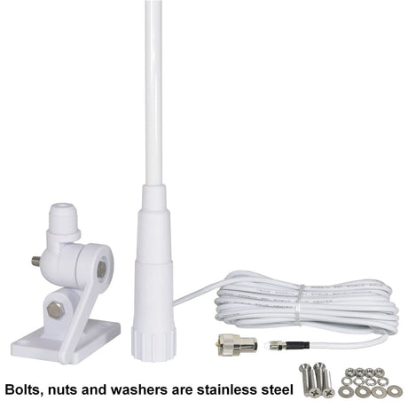 Tram Pretuned VHF 3-dBd-Gain Marine Rachet-Mount 46-In. Fiberglass Antenna with RG58 Cable and FME-Female Connector with PL-259 Adapter