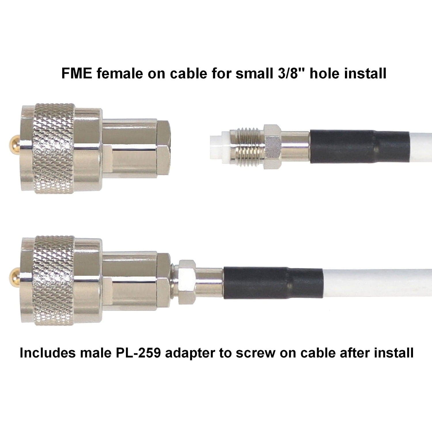 Tram Pretuned VHF 3-dBd-Gain Marine Rachet-Mount 46-In. Fiberglass Antenna with RG58 Cable and FME-Female Connector with PL-259 Adapter