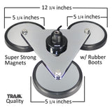 Tram 270 Super-Strong 12-3/4 In. Tri-Magnet CB Antenna Mount with 5-In. Magnets with Rubber Boots, 18-Ft. RG58 Tinned Copper Braid 95% Shield Cable