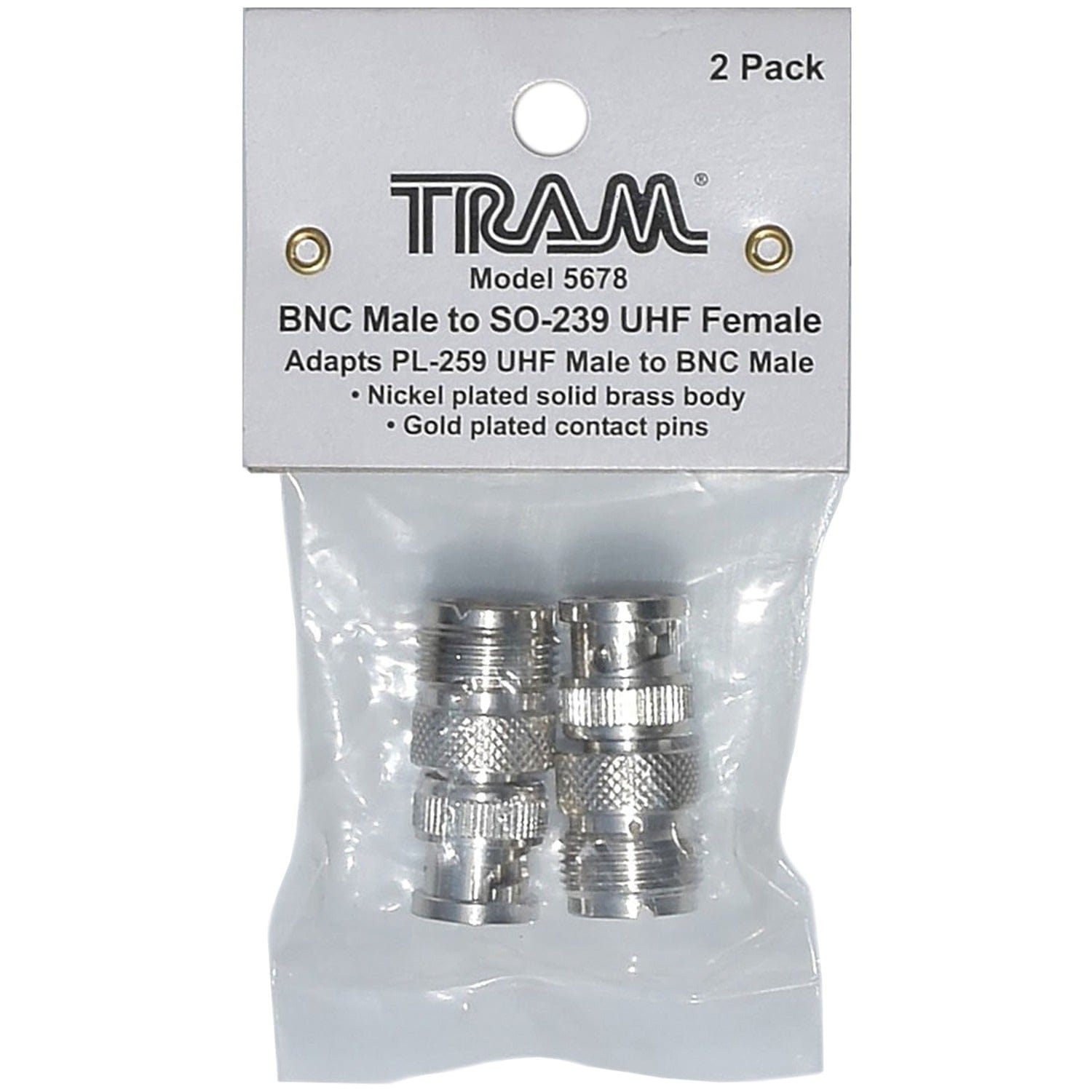 Tram BNC Male to UHF Female Adapters, 2 Pack