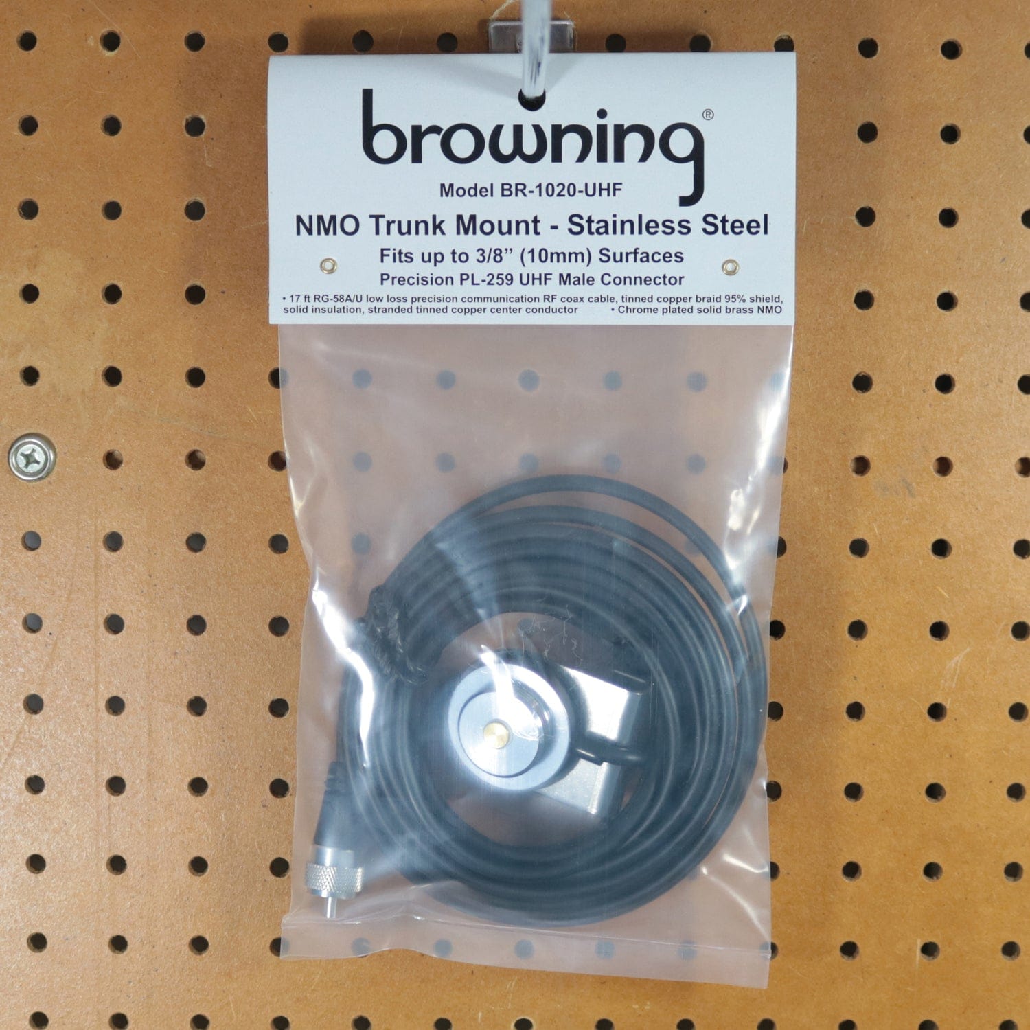 Browning Adjustable NMO Trunk Mount with Preinstalled UHF PL-259 Connector, Fits up to 3/8-In. Surfaces, BR1020-UHF