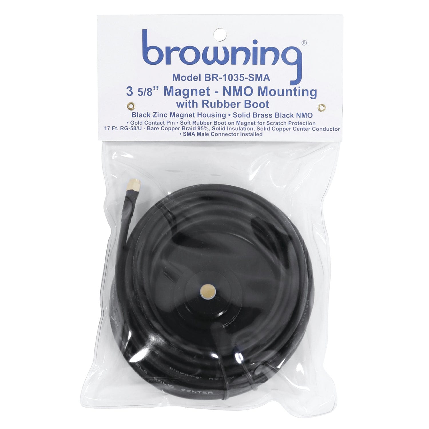Browning Premium 3-5/8-Inch NMO Magnet Mount with Rubber Boot and Preinstalled SMA-Male Connector, BR-1035-SMA