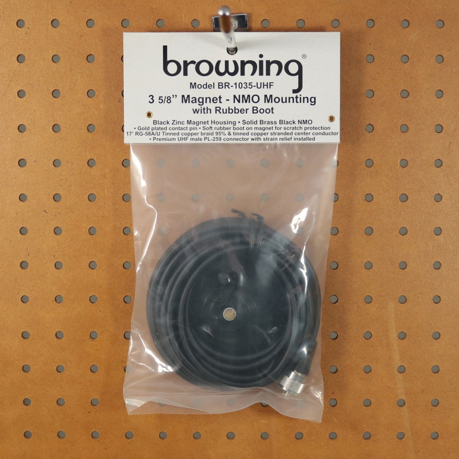 Browning 3-5/8-In. NMO Magnet Mount with Rubber Boot and Preinstalled UHF PL-259 Connector, Black