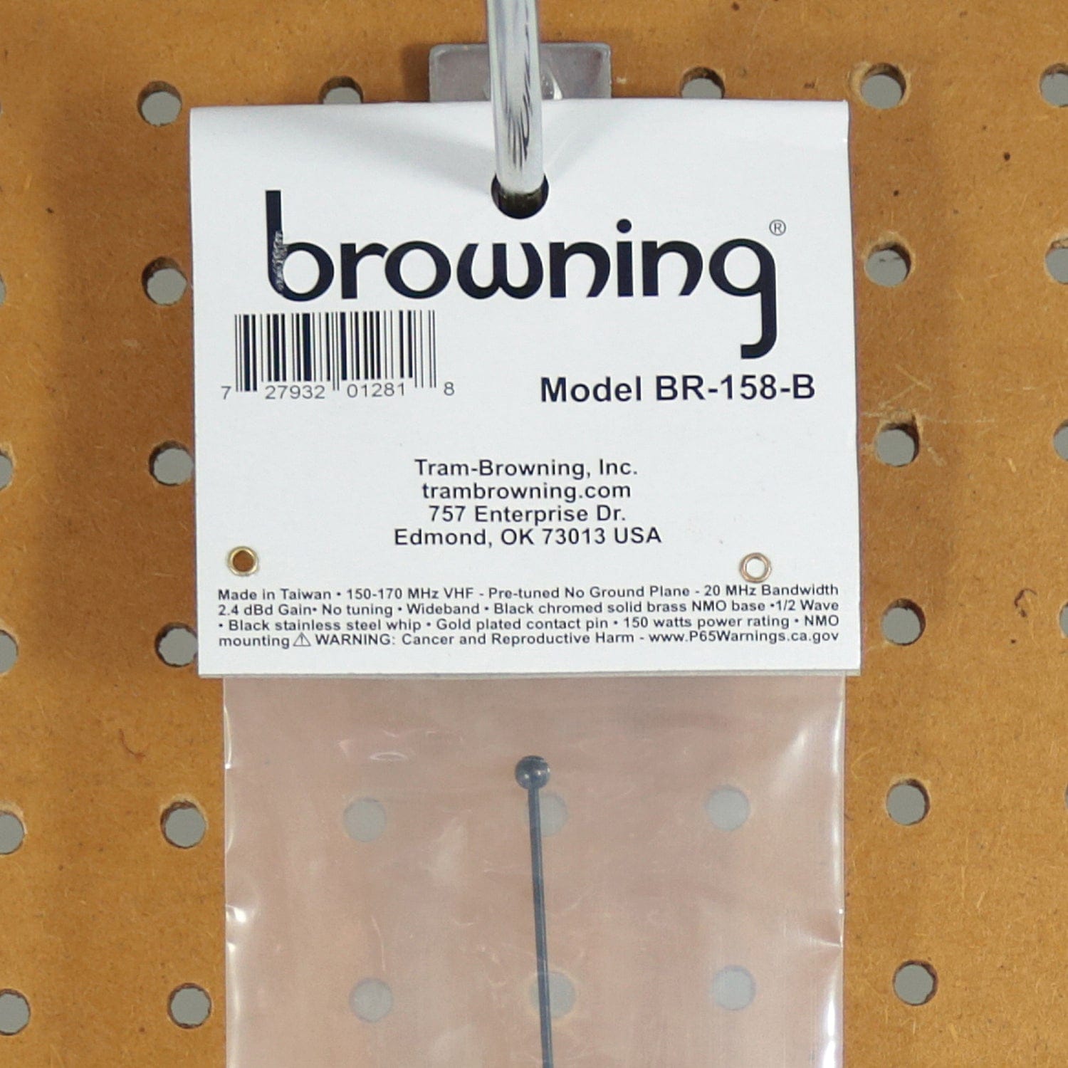 Browning 200-Watt Pretuned Wide-Band 144 MHz to 174 MHz 2.4-dBd-Gain VHF Black Antenna with NMO Mounting, BR-158-B