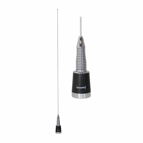 Browning 200-Watt Pretuned Wide-Band 144 MHz to 174 MHz 2.4-dBd-Gain VHF Silver Antenna with Spring and NMO Mounting, BR-158-S