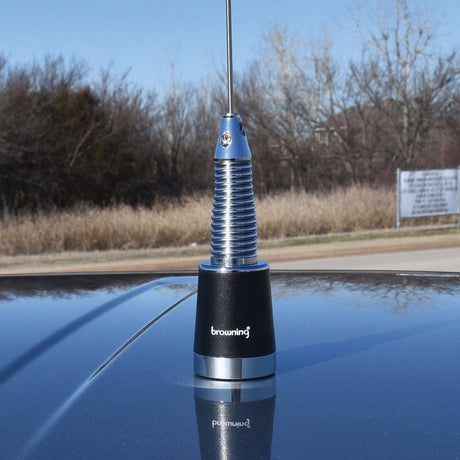 Browning 200-Watt Pretuned Wide-Band 144 MHz to 174 MHz 2.4-dBd-Gain VHF Silver Antenna with Spring and NMO Mounting, BR-158-S