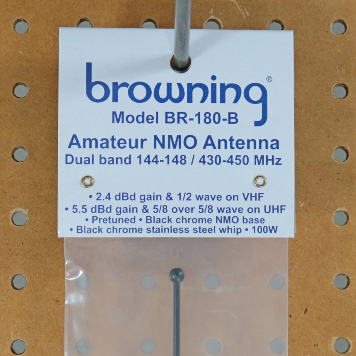 Browning Amateur Dual-Band 144 to 148 MHz/430 to 450 MHz Pretuned NMO Antenna, Black/Chrome