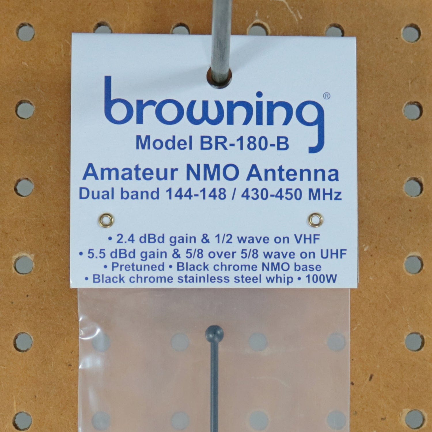 Browning Amateur Dual-Band 144 to 148 MHz/430 to 450 MHz Pretuned NMO Antenna, Black/Chrome