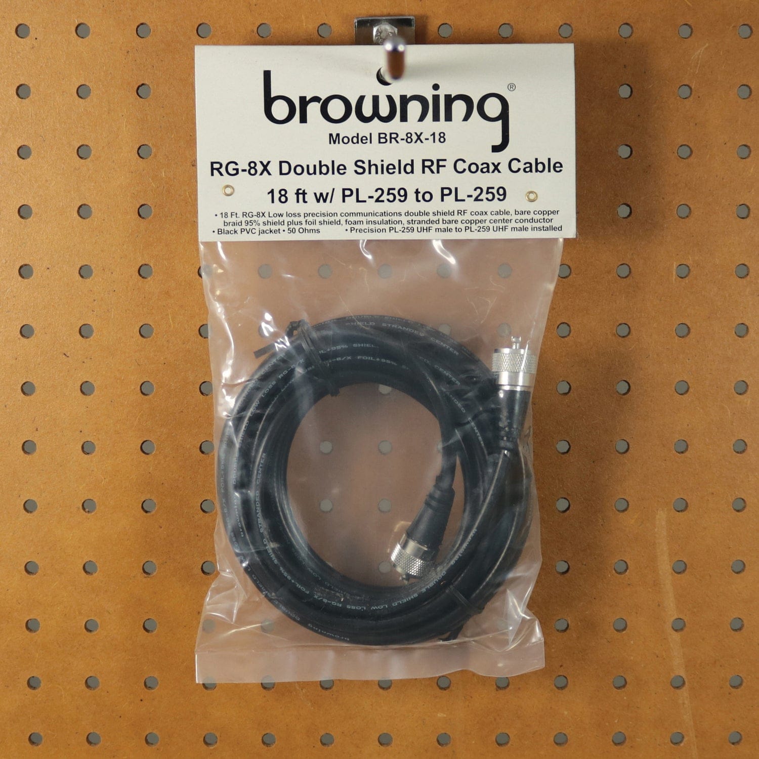 Browning 18-Ft. Heavy-Duty CB Antenna Coaxial Cable Assembly with Preinstalled UHF PL-259, BR-8X-18