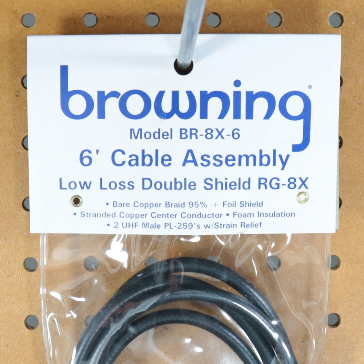 Browning RG8X Double Shield Coax Cable with PL-259 to PL-259 Connectors, 6 Ft.
