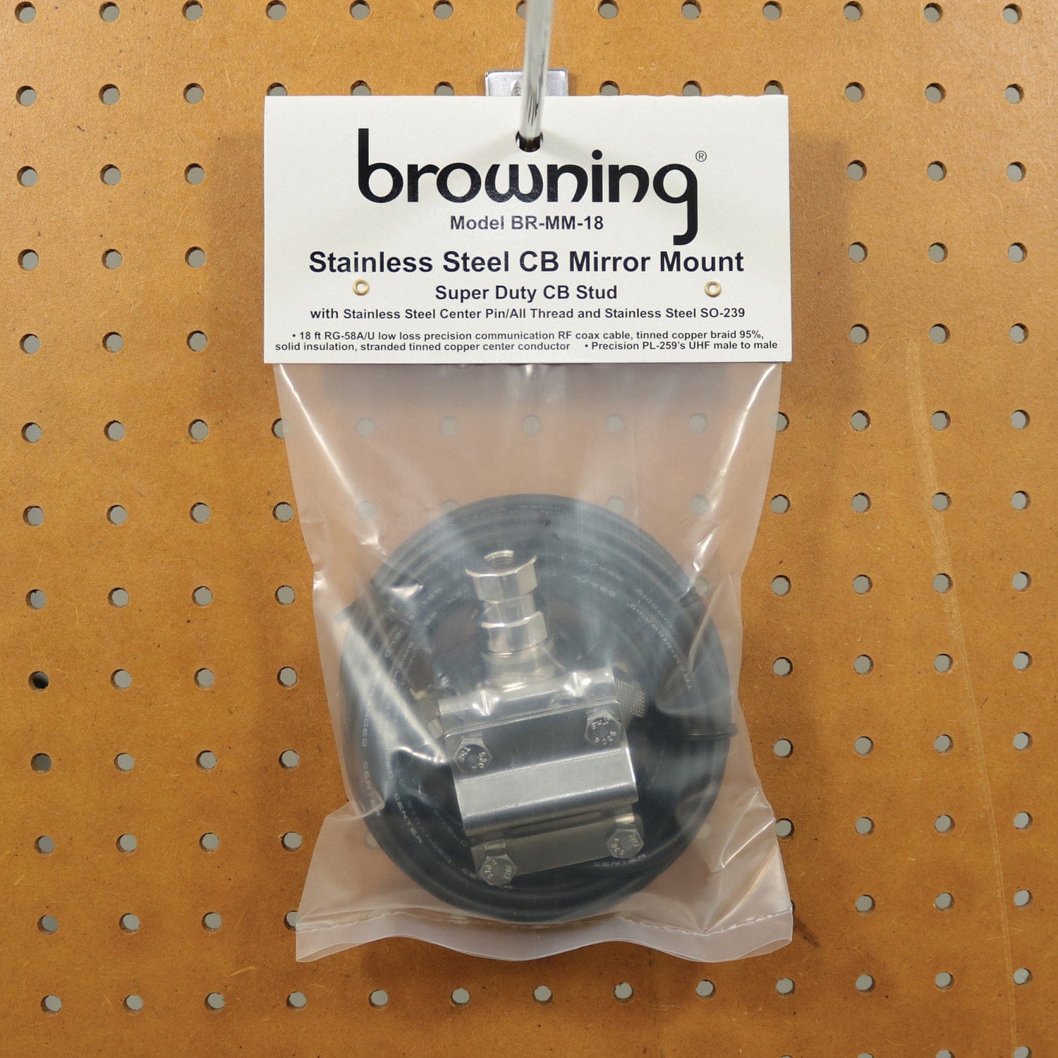 Browning Mirror-Mount Kit for CB Antenna with 18-Ft. Coaxial Cable and Preinstalled UHF PL-259 Connectors, BR-MM-18