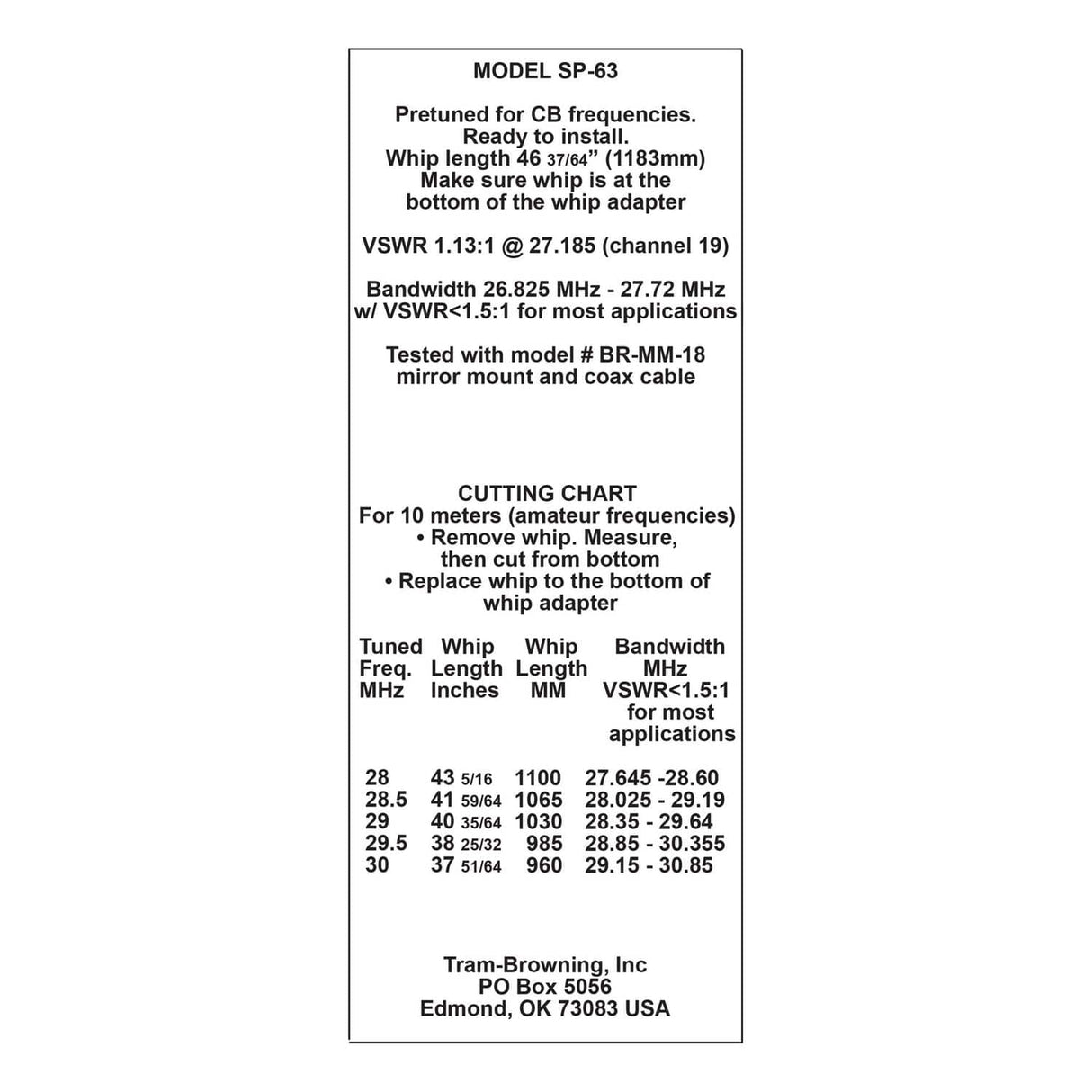 Tram 5000-Watt Penetrator Sparrow 26 MHz to 30 MHz CB Antenna with 49-1/4 Inch Stainless Steel Whip and 6-Inch Shaft