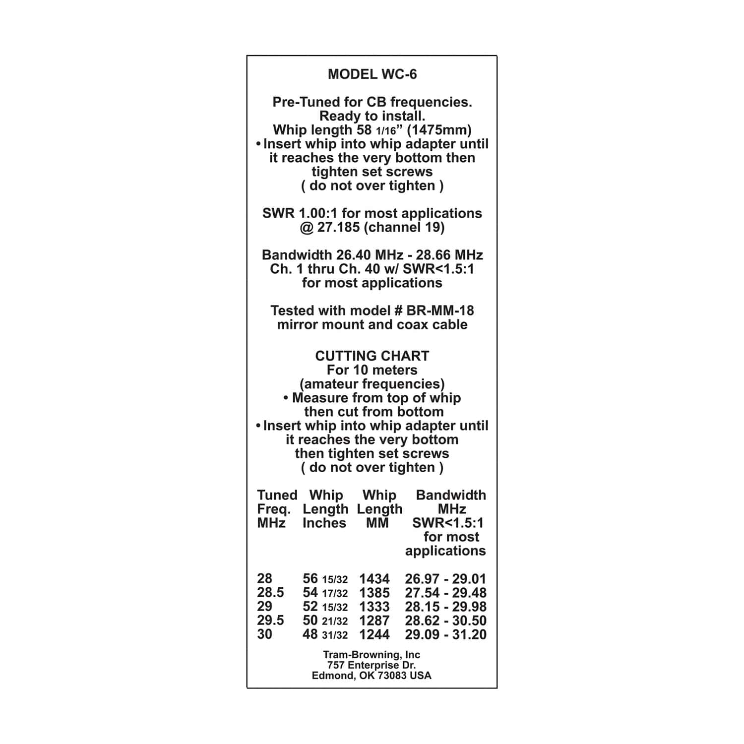 Tram 2000-Watt WILDCAT Trucker CB Antenna with 6-In. Anodized Aluminum Shaft with Extremely Low SWR and Long-Distance Transmit/Receive, WC-6-R