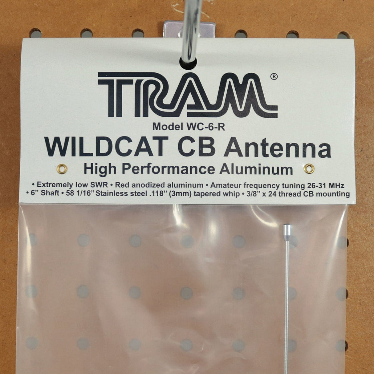 Tram 2000-Watt WILDCAT Trucker CB Antenna with 6-In. Anodized Aluminum Shaft with Extremely Low SWR and Long-Distance Transmit/Receive, WC-6-R