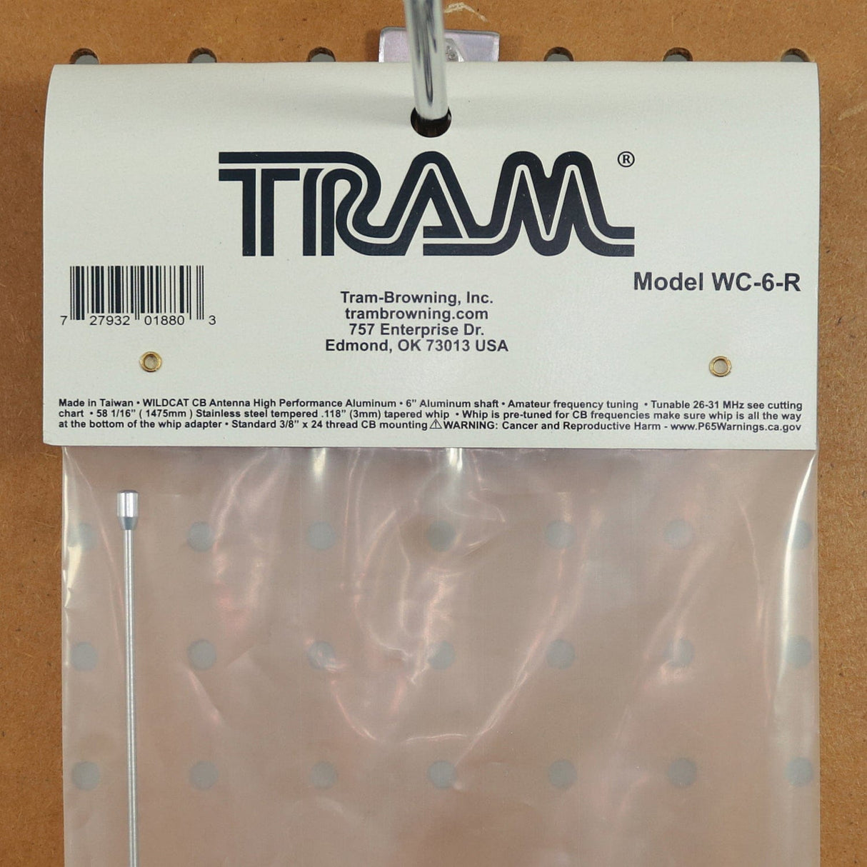 Tram 2000-Watt WILDCAT Trucker CB Antenna with 6-In. Anodized Aluminum Shaft with Extremely Low SWR and Long-Distance Transmit/Receive, WC-6-R
