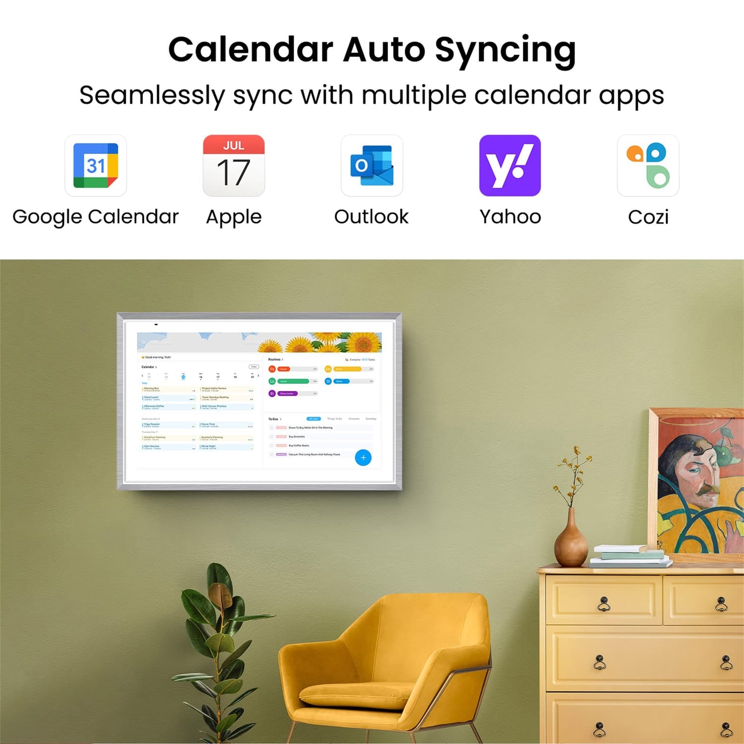 Apolosign 15.6-In. Dual-Mode Digital Calendar, Wall Planner, and Smart Family Organizer, Spruce Gray