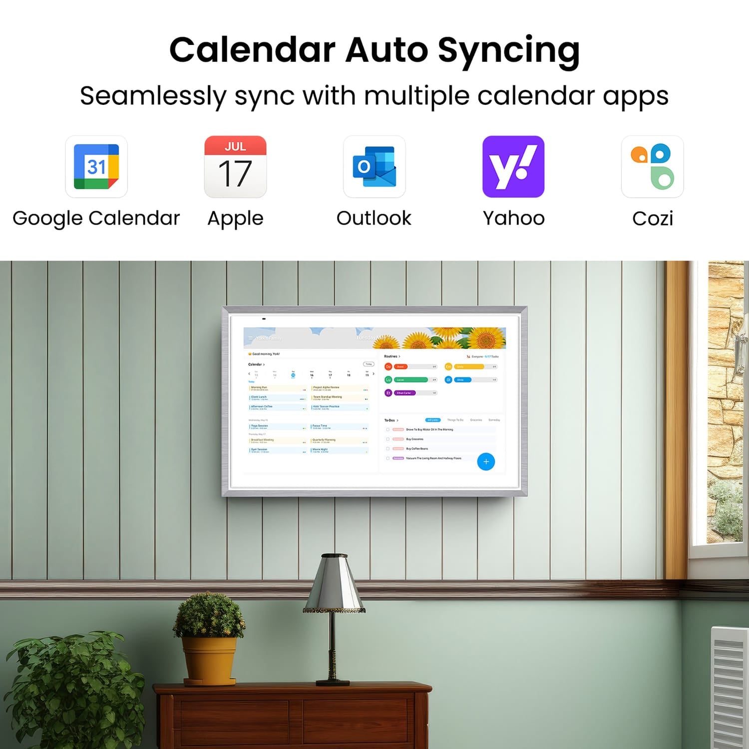 Apolosign 21.5-In. Dual-Mode Digital Calendar, Wall Planner, and Smart Family Organizer, Spruce Gray