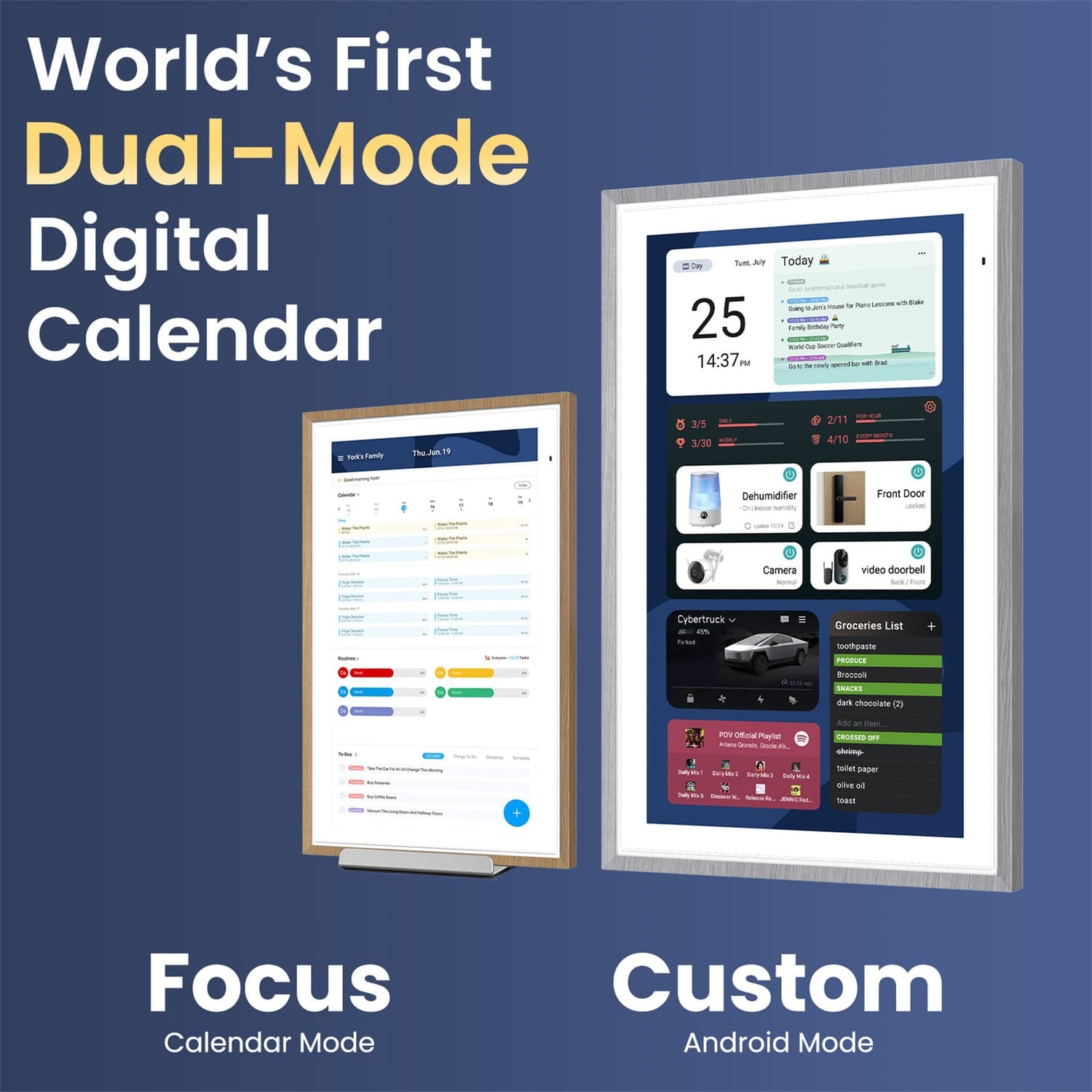 Apolosign 21.5-In. Dual-Mode Digital Calendar, Wall Planner, and Smart Family Organizer, Teak Yellow
