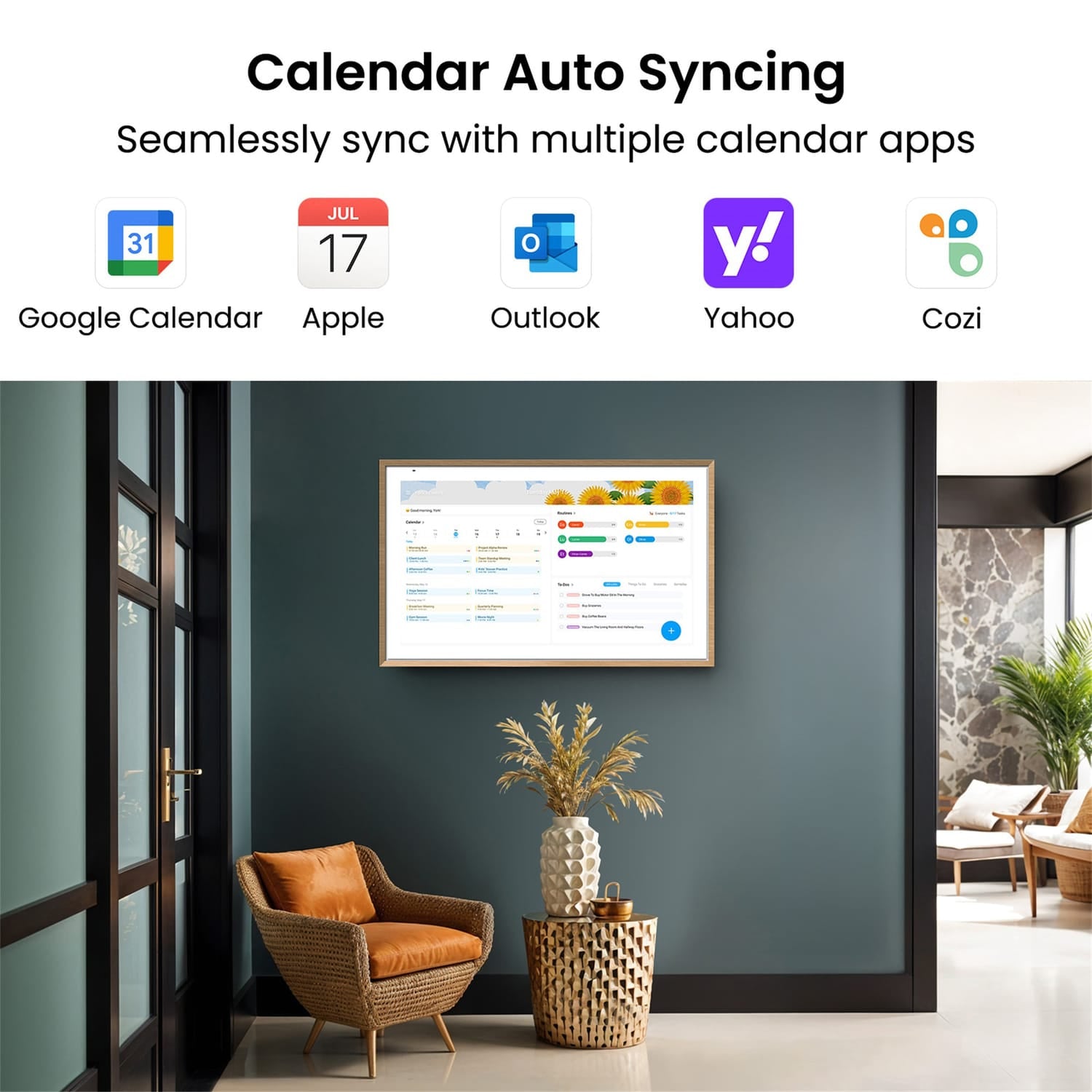 Apolosign 21.5-In. Dual-Mode Digital Calendar, Wall Planner, and Smart Family Organizer, Teak Yellow