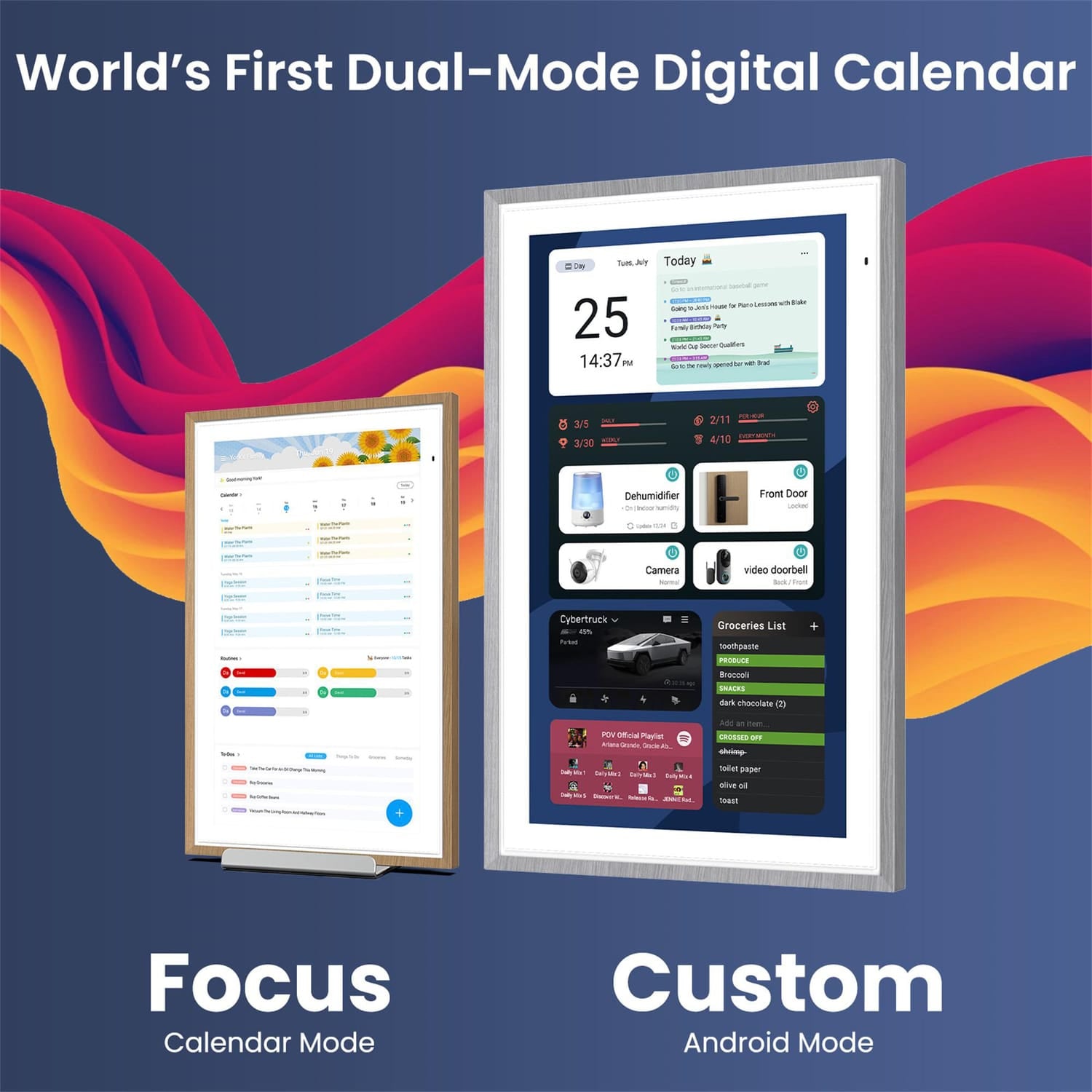 Apolosign 27-In. Dual-Mode Digital Calendar, Wall Planner, and Smart Family Organizer, Teak Yellow