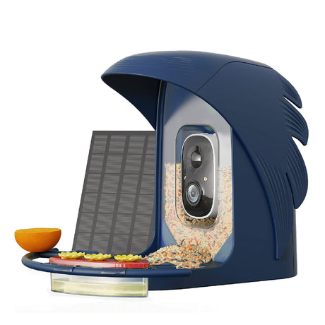 PerchMe AI-Recognition Smart Bird Feeder with Camera, Solar Powered, Navy Blue