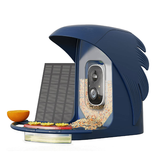 PerchMe AI-Recognition Smart Bird Feeder with Camera, Solar Powered, Navy Blue