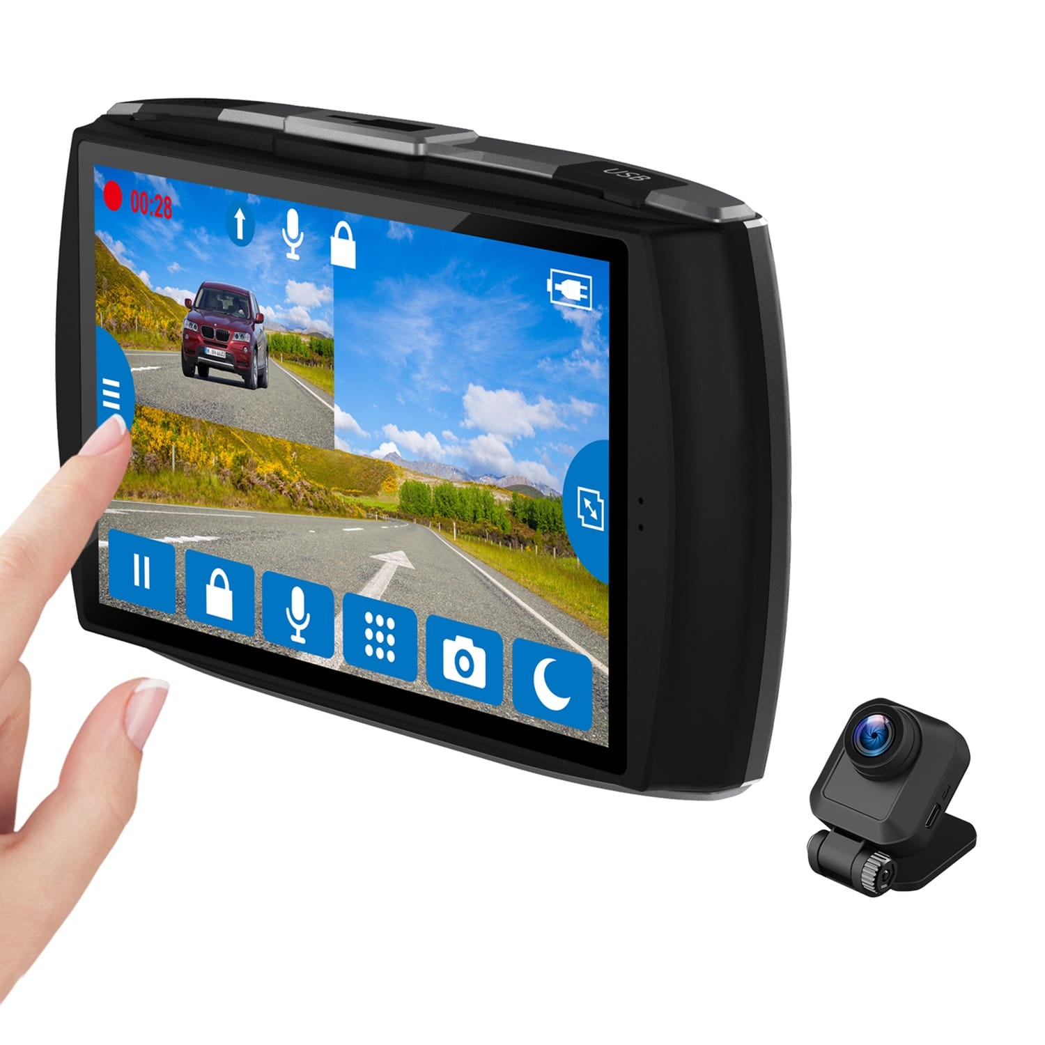 Z-Edge T4 Front and Rear 1080p Dash Camera with 4-In. Touch-Screen, Night Vision, and microSD Card