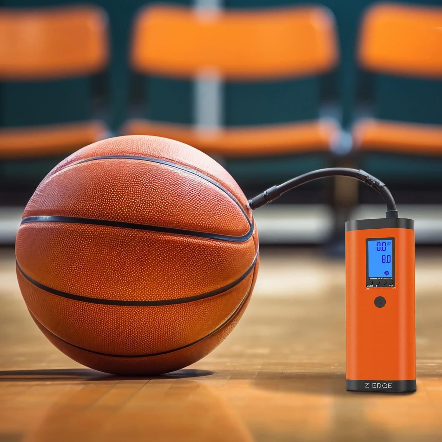 Z-Edge ZA103 Combo 150-PSI Portable Air Inflator and 2000-mAh Power Bank with Digital Display and Carrying Pouch, Orange