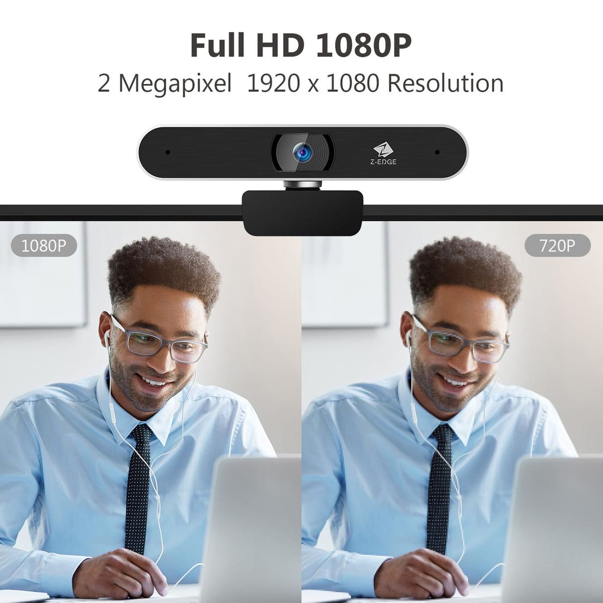 Z-Edge 1080p Full HD 2.0-MP Webcam with Built-in Stereo Microphones, Auto-Focus, USB, for Mac and PC