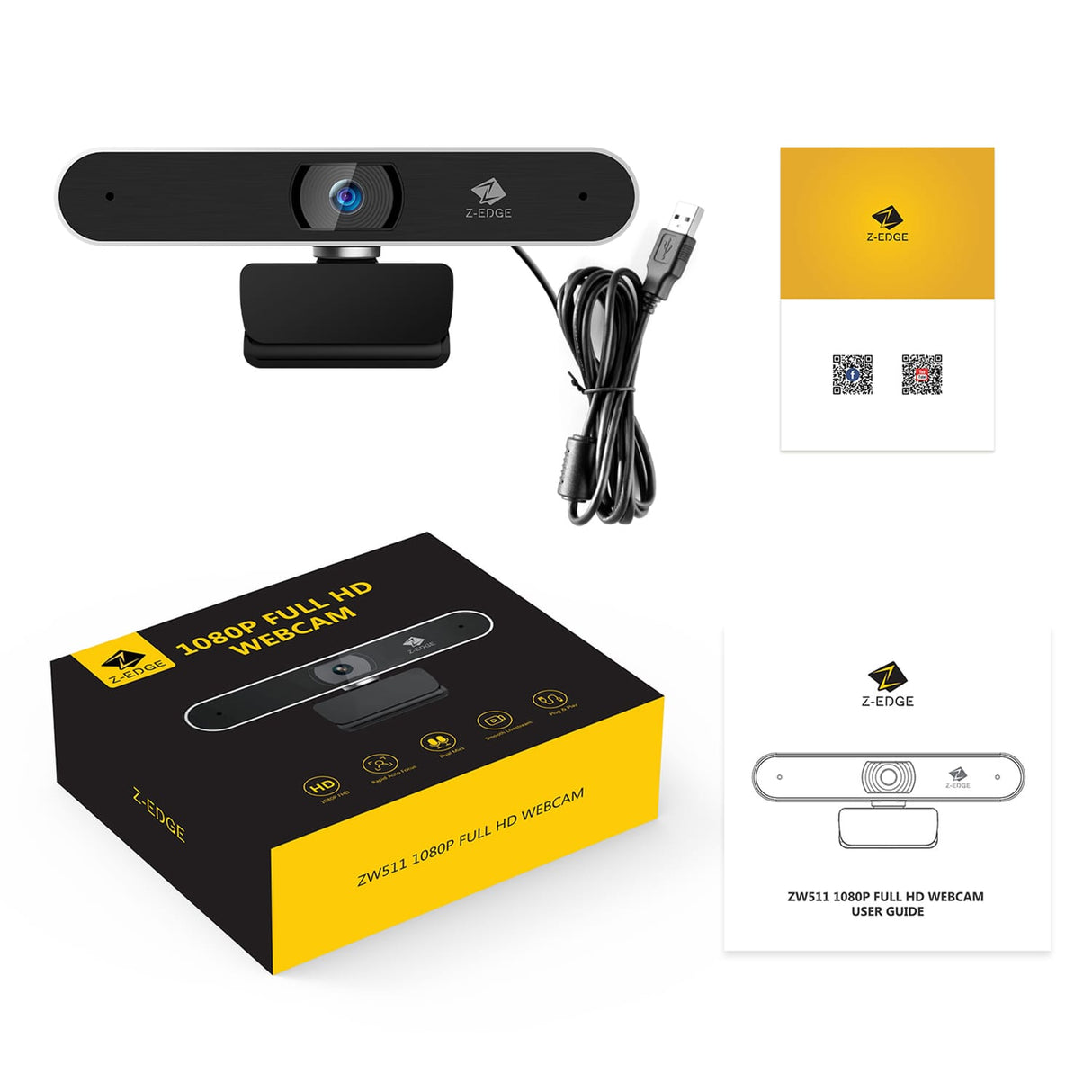 Z-Edge 1080p Full HD 2.0-MP Webcam with Built-in Stereo Microphones, Auto-Focus, USB, for Mac and PC