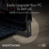 Netgear A8000 Nighthawk AXE3000 Tri-Band Wireless Gigabit Speed Up to 3Gbps WiFi 6 or 6E USB 3.0 Adapter - Certified Refurbished