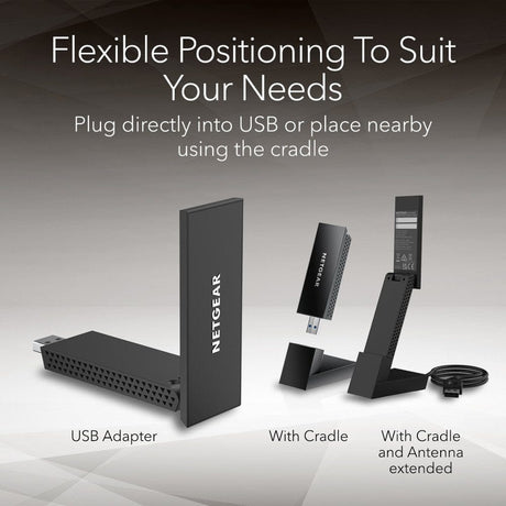 Netgear A8000 Nighthawk AXE3000 Tri-Band Wireless Gigabit Speed Up to 3Gbps WiFi 6 or 6E USB 3.0 Adapter - Certified Refurbished