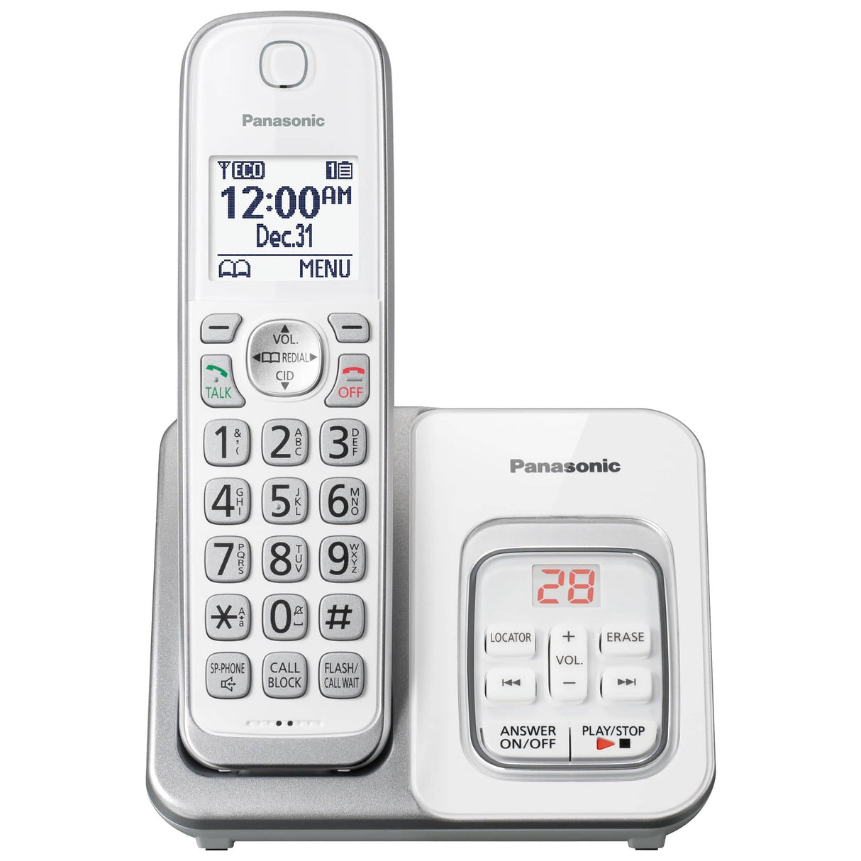 Panasonic Cordless Phone, Call Block & Answering Machine, 2 Handsets - Certified Refurbished