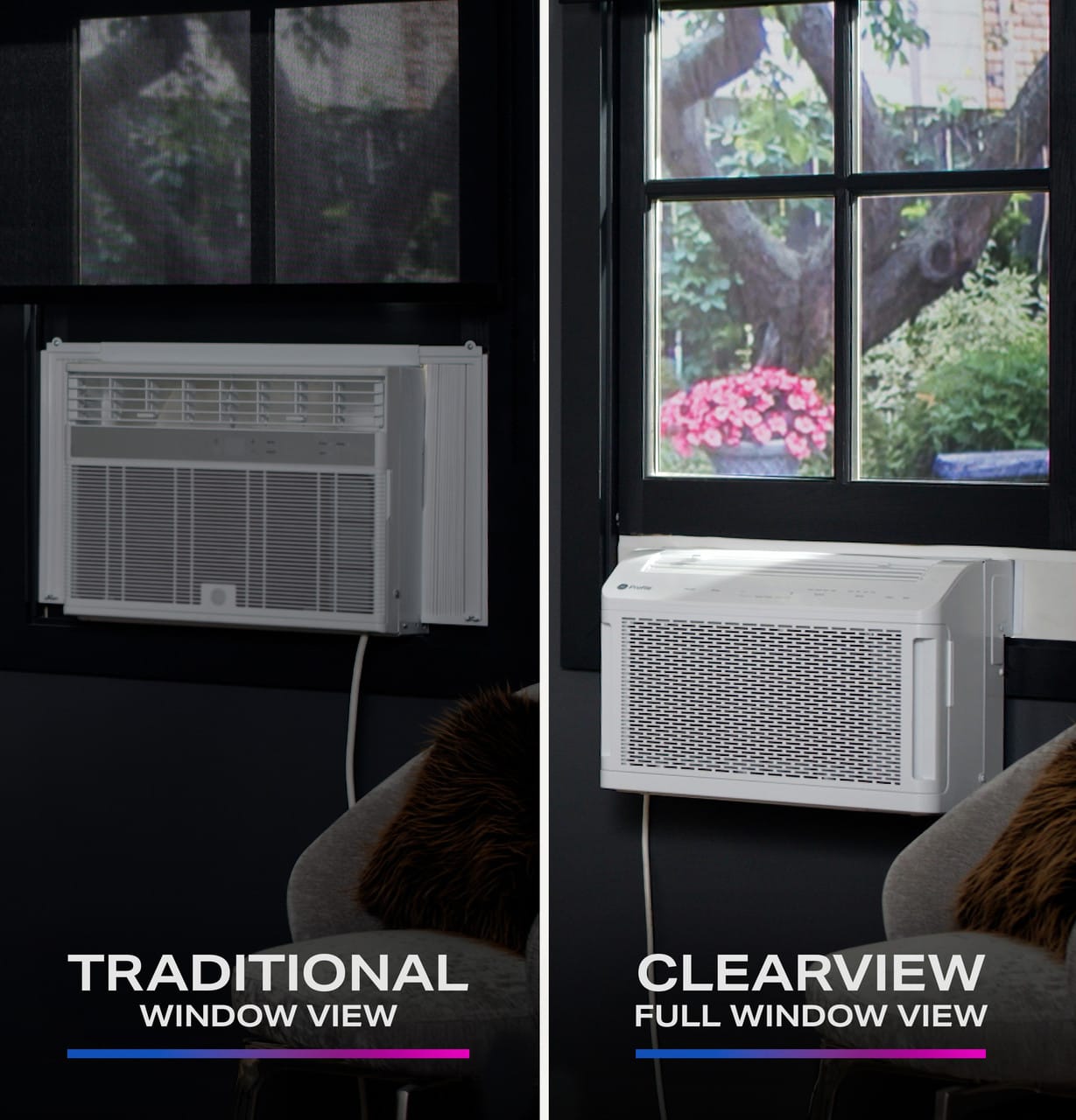 GE Profile ClearView 6100 BTU Window Air Conditioner Unit, U-Shaped Adjustable Depth, Up to 250 sq ft., White - Certified Refurbished