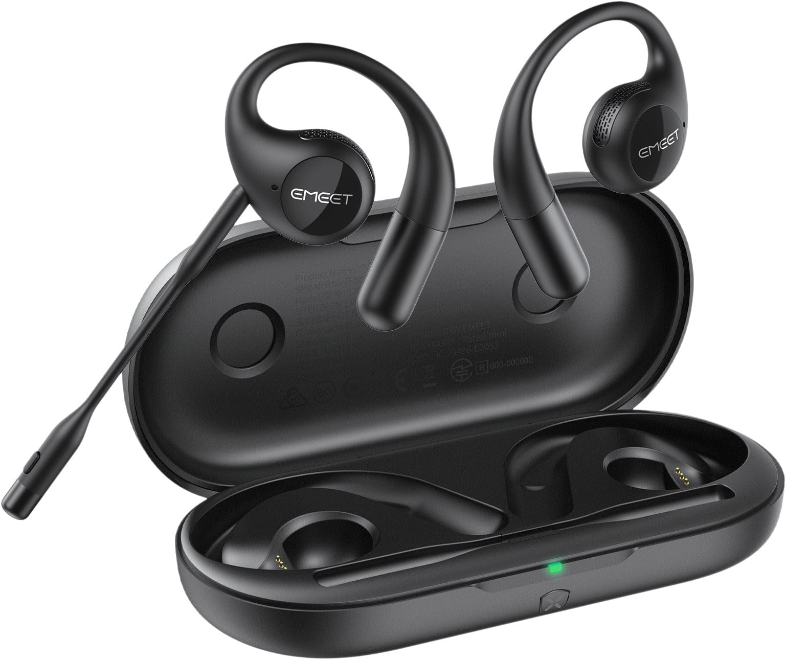 EMEET Airflow Open-Ear Earbuds with Detachable Boompole and Uplink Noise Cancellation, Black