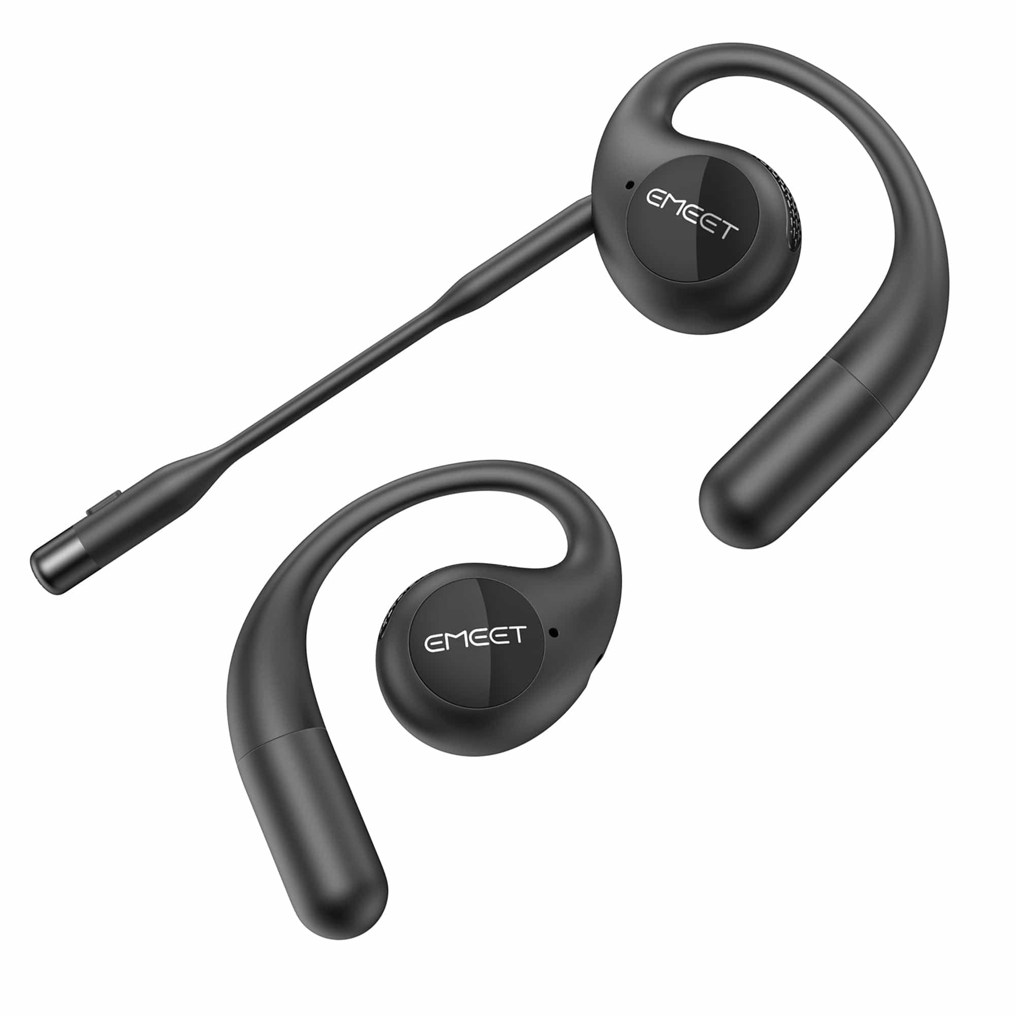 EMEET Airflow Open-Ear Earbuds with Detachable Boompole and Uplink Noise Cancellation, Black