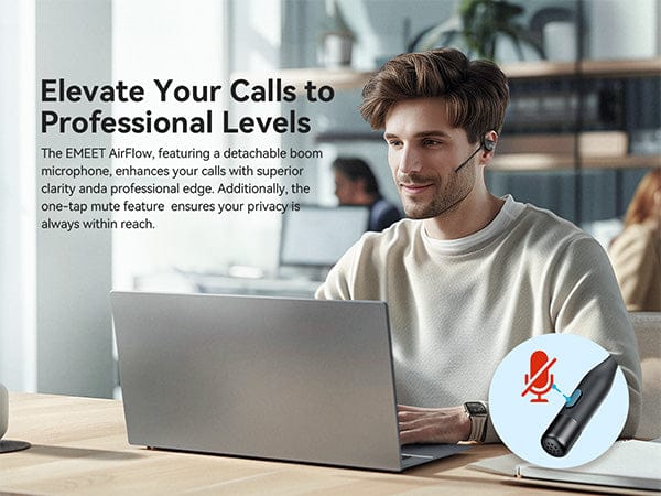 EMEET Airflow Open-Ear Earbuds with Detachable Boompole and Uplink Noise Cancellation, Black