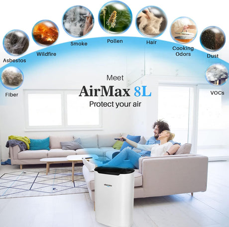 Okaysou AirMax8L 5-in-1 True HEPA Double Filtration System Large Room Air Purifier, White