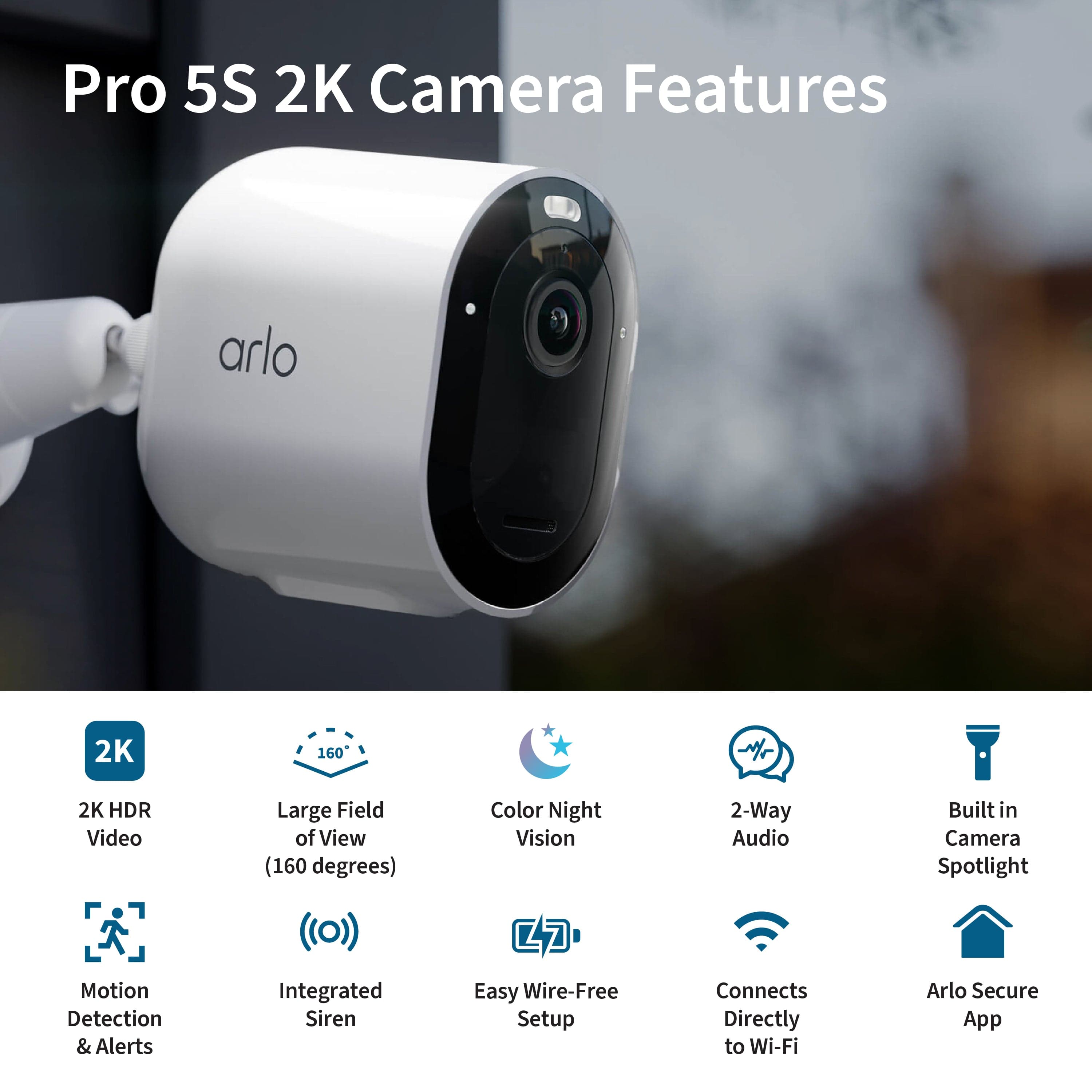 Arlo Pro 5S Camera, 2-Pack, White - Certified Refurbished