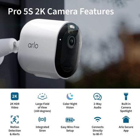 Arlo Pro 5S Single Cam, Black - Certified Refurbished
