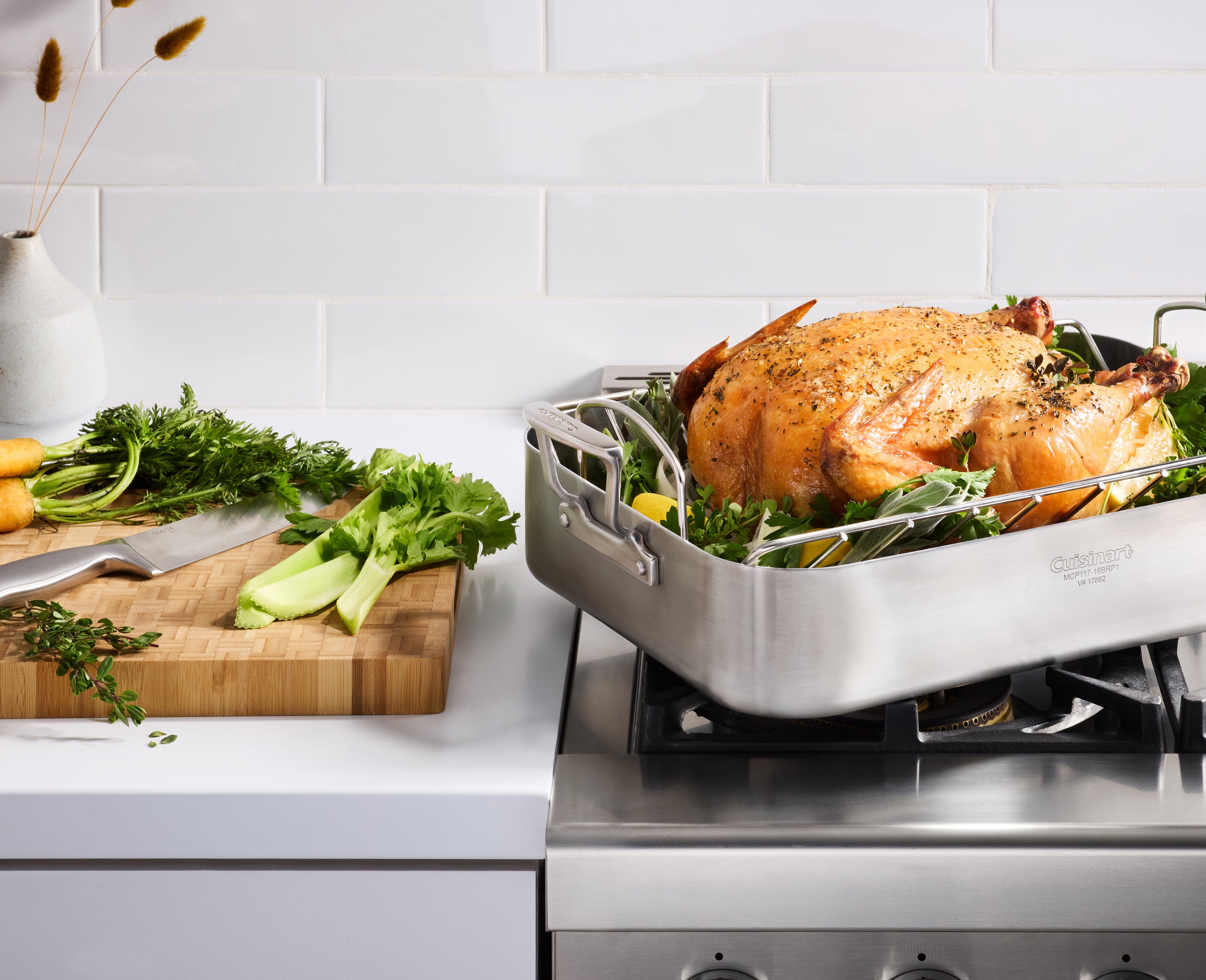 Cuisinart MultiClad Pro Triple Ply Stainless Cookware 16" Roasting Pan with Rack, Silver