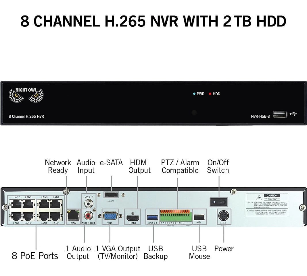 Night Owl B-4MH5-842 8 Channel H.265 2TB HDD and 4 x 2K (4MP) Wired IP Cameras Network Video Recorder