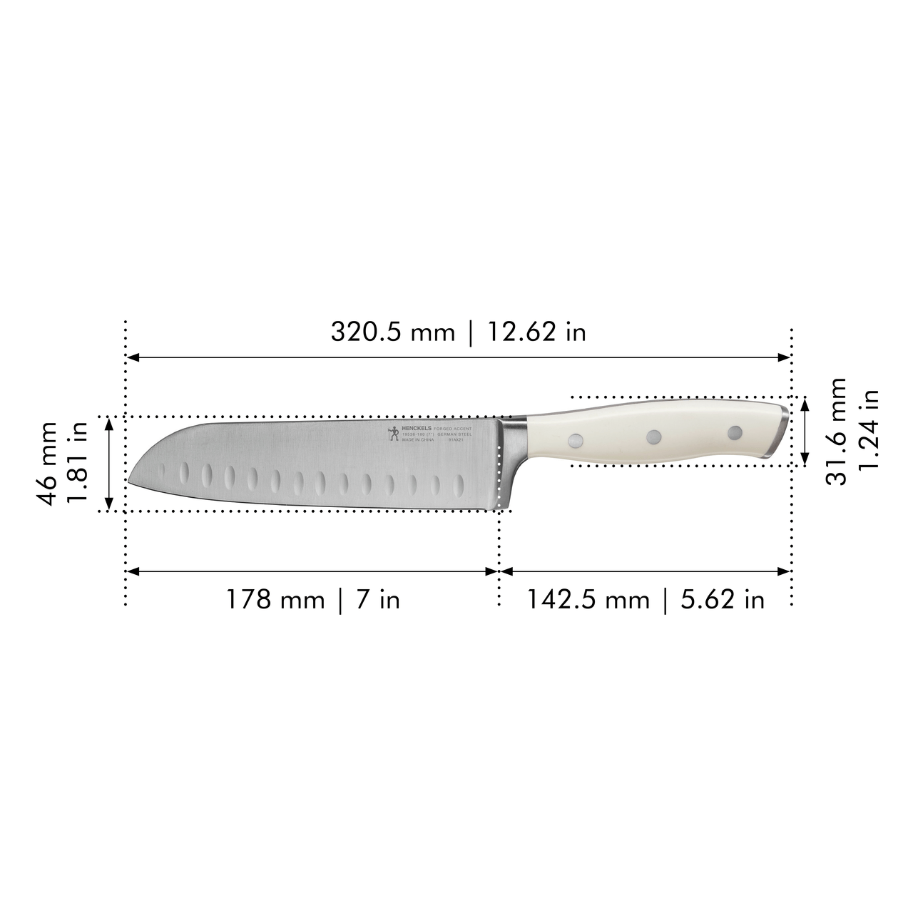 Henckels Forged Accent 7-inch Hollow Edge Santoku Knife - White Handle